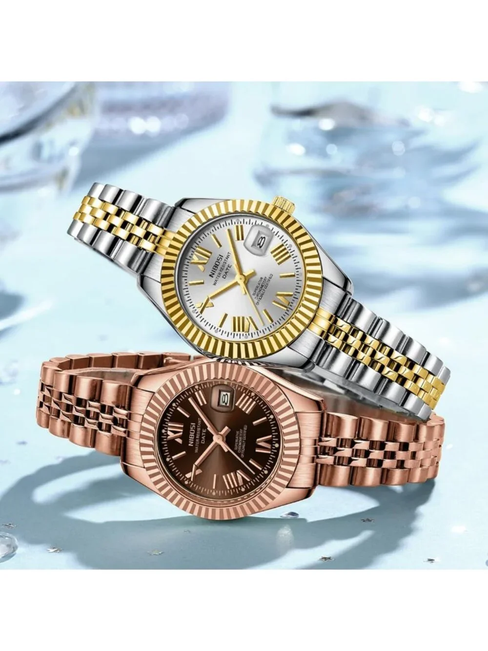 Elegant Women's Analog Quartz Watch - Gold & Silver Stainless Steel, Waterproof
